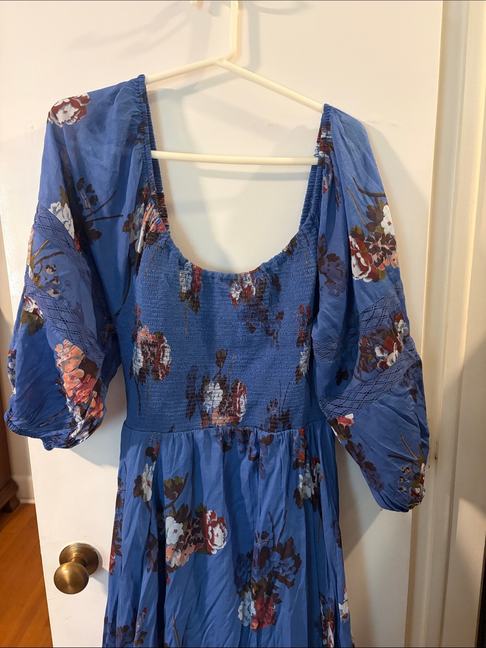Free People Blue Floral Puff-Sleeve Maxi Dress